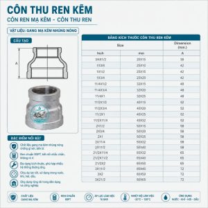 Cấu tạo kích thước côn thu ren kẽm