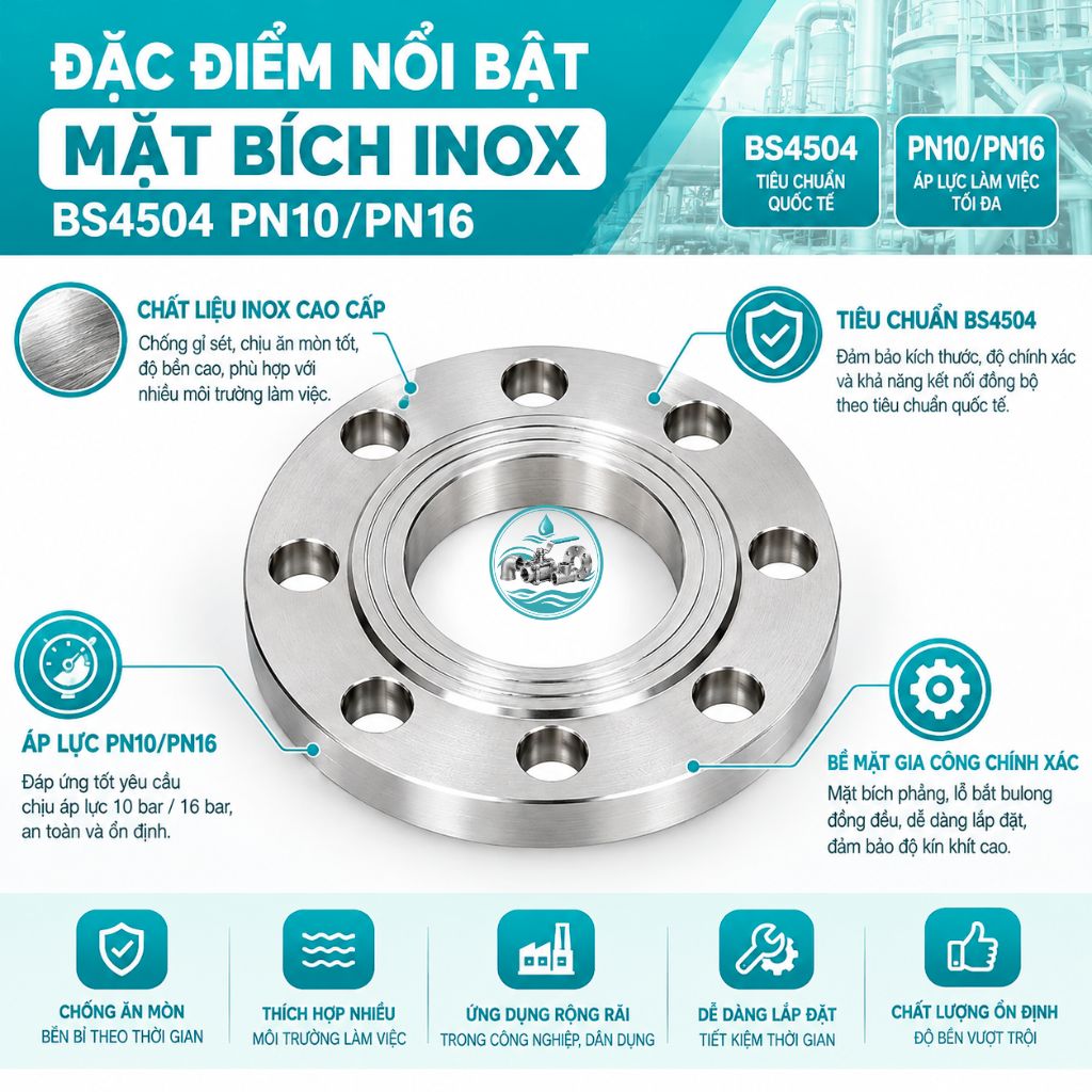 Đặc điểm nổi bật mặt bích inox BS 4504 PN10 PN16