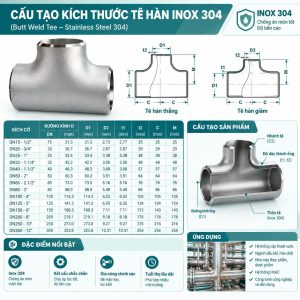 Cấu tạo bảng kích thước tê inox hàn